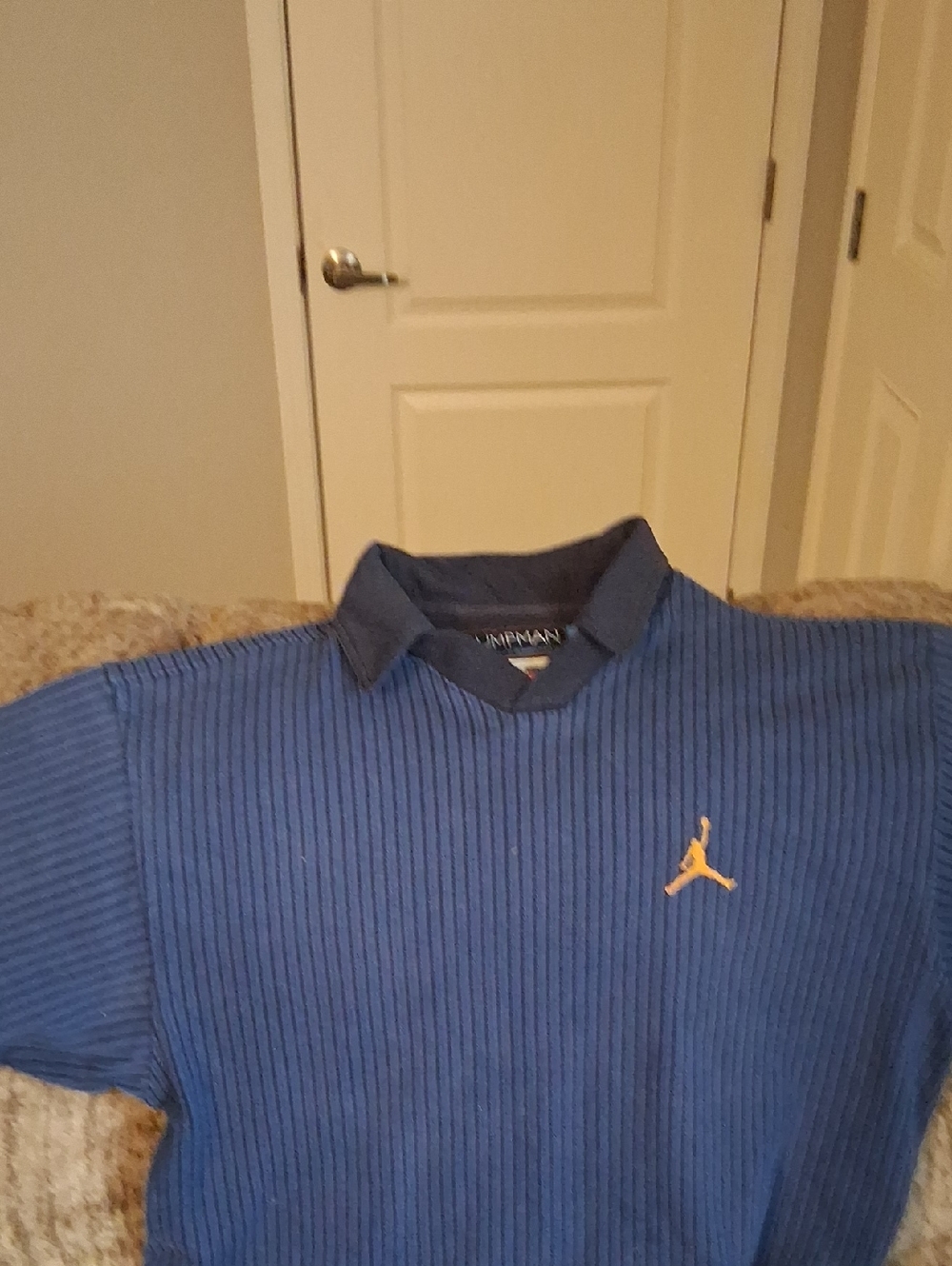 Jordan Blue Ribbed Polo with Yellow Jumpman Emblem